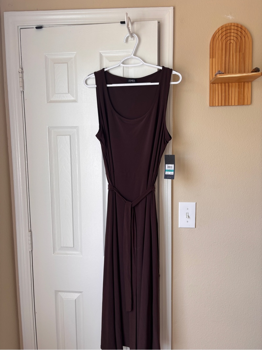 Jones New York Sleeveless Dark Brown Tie-Waist Maxi Dress